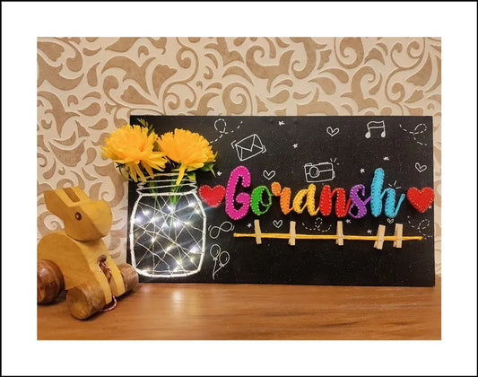 Single Name String Art Nameplate With Flower Pot