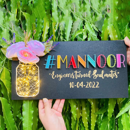 Unique String Art Couple Hashtag Nameplate with Lights