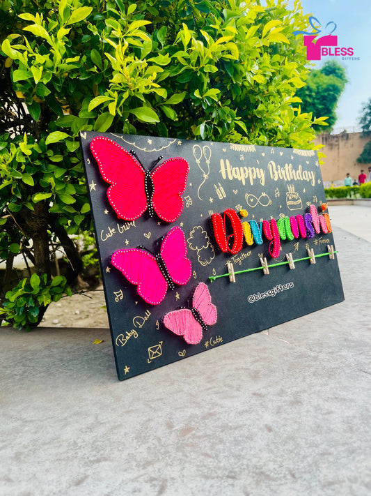 Wings of Joy – Handmade Butterfly String Art Nameplate