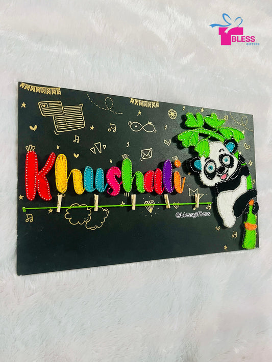 Panda Vibes – Handmade Colorful String Art Nameplate