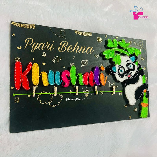 Cute Panda String Art Nameplate | Special Rakhi Gift for Her