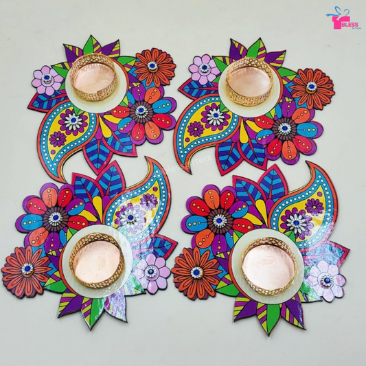 Colorful Floral Tealight Holders - Vibrant Diwali Decoration (Set of 50)