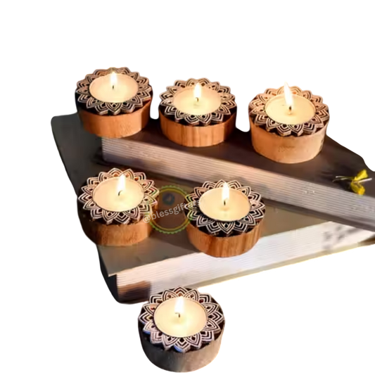Wooden Block Print Rangoli Tealight Holders for Diwali (Set of 50)