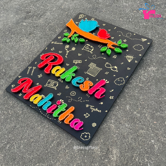 Customize handmade string art nameplate with bird
