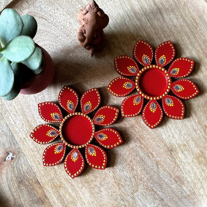 Colorful Flower Shaped Tealight Holders for Diwali Decor (Set of 25)