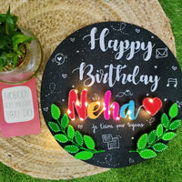 A Circular Birthday Leaf String Art Name Plate