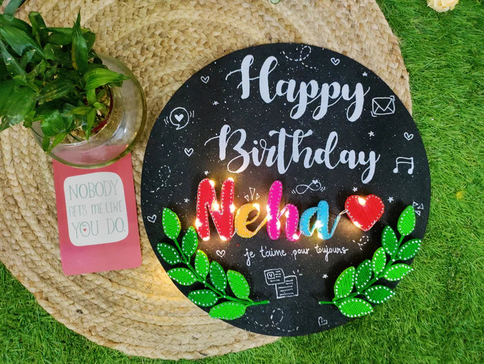 A Circular Birthday Leaf String Art Name Plate