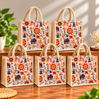 Abstract Print Jute Gifting Bag with Zip Closure