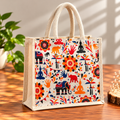 Abstract Print Jute Gifting Bag with Zip Closure