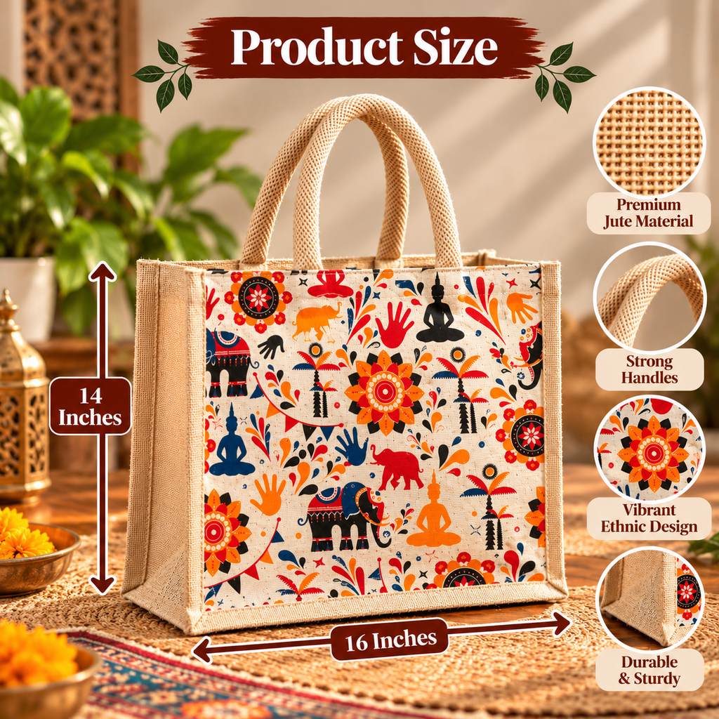 Abstract Print Jute Gifting Bag with Zip Closure
