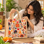 Abstract Print Jute Gifting Bag with Zip Closure