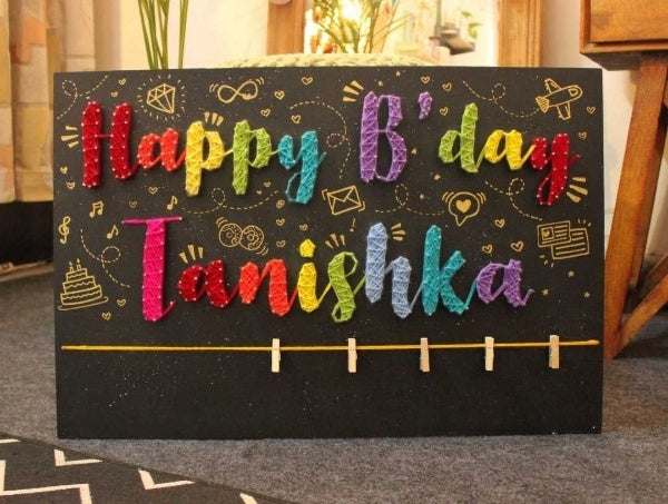 Happy B'day Name Plate With Thread Art Work