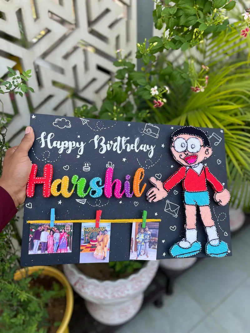 Birthday String Art Nameplate With Nobita Cartoon, Amazing Gift for Your Brother