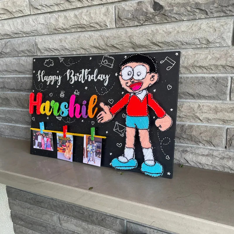 Birthday String Art Nameplate With Nobita Cartoon, Amazing Gift for Your Brother