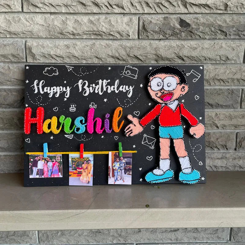 Birthday String Art Nameplate With Nobita Cartoon, Amazing Gift for Your Brother