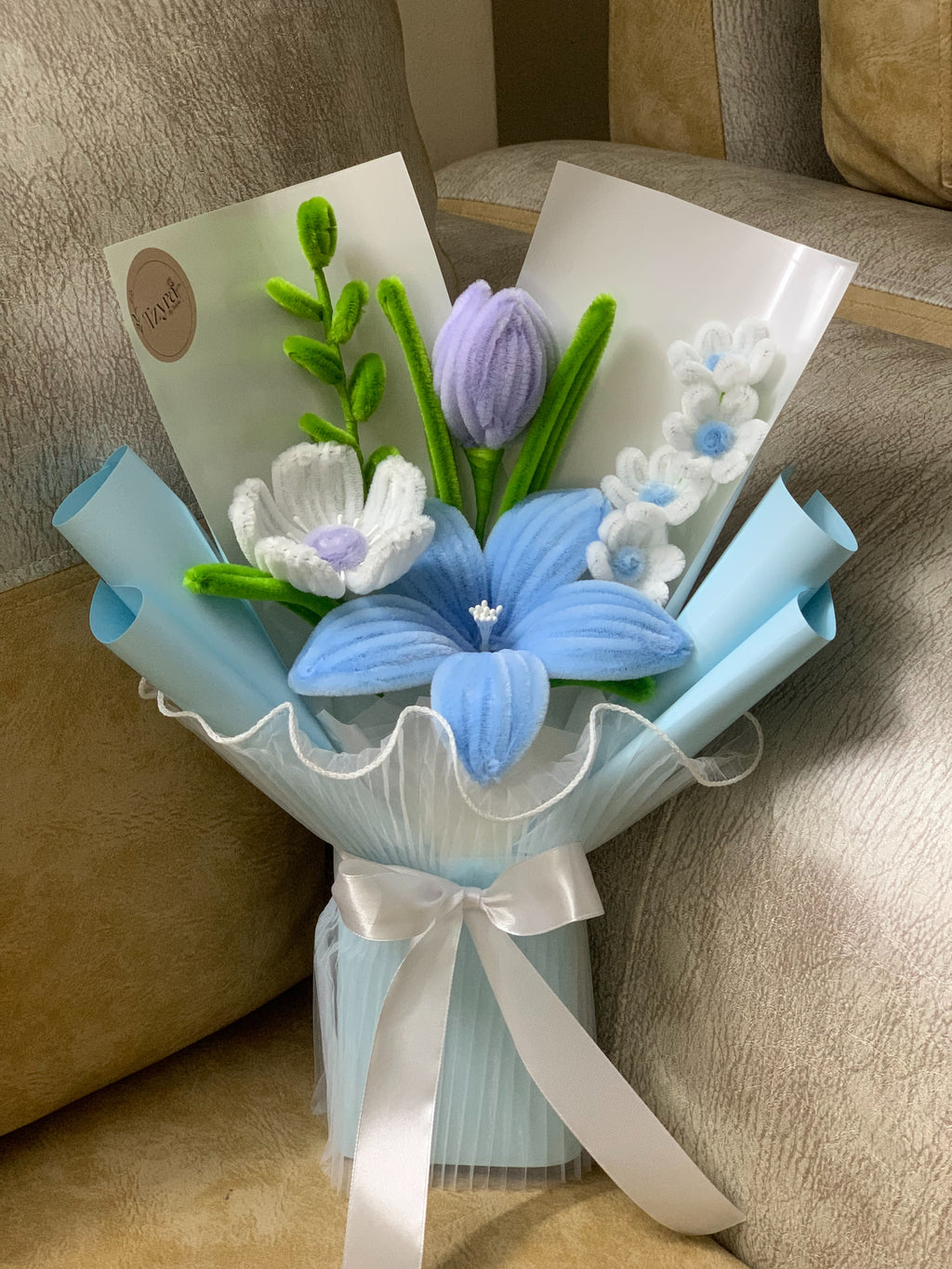 Blue Floral Charm Bouquet with Purple Bloom