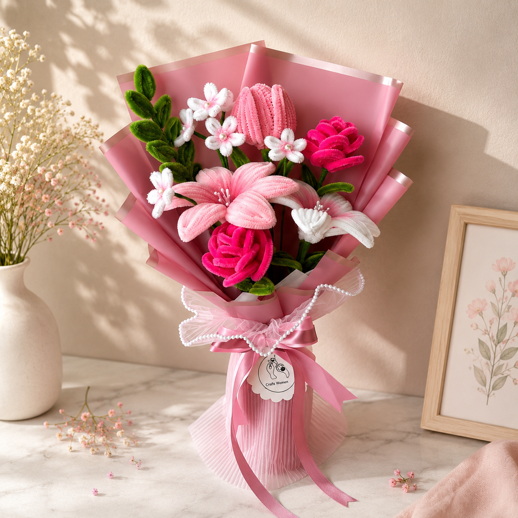 Blush Pink Theme Crochet Bouquet