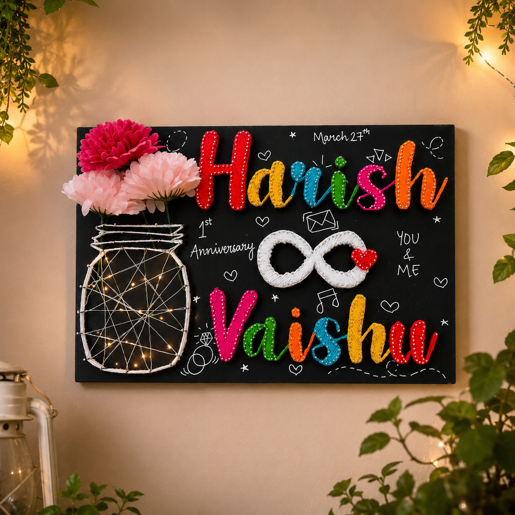 A Infinity String Art Name Plate for Couple's