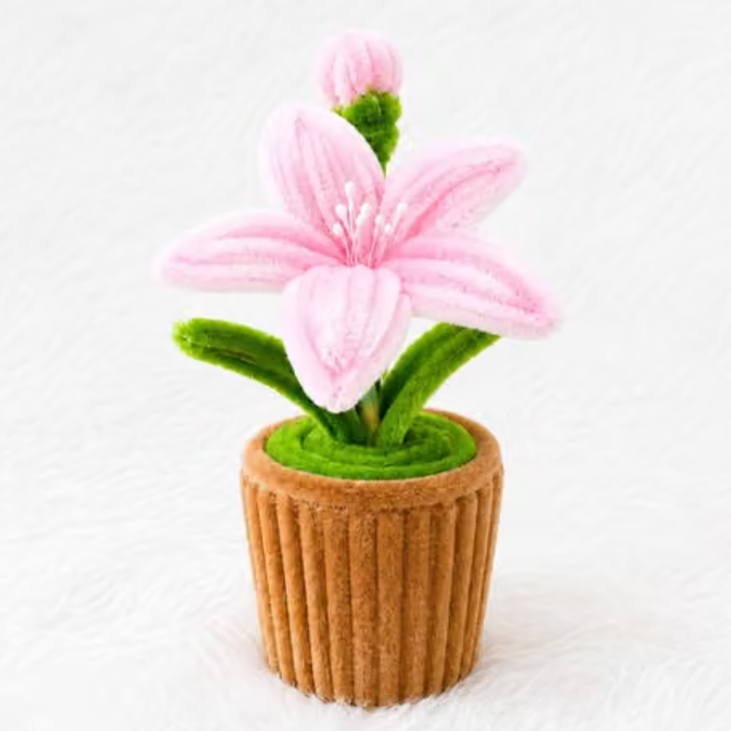 Crimson Lily Cup Plant – Handmade Floral Table Decor