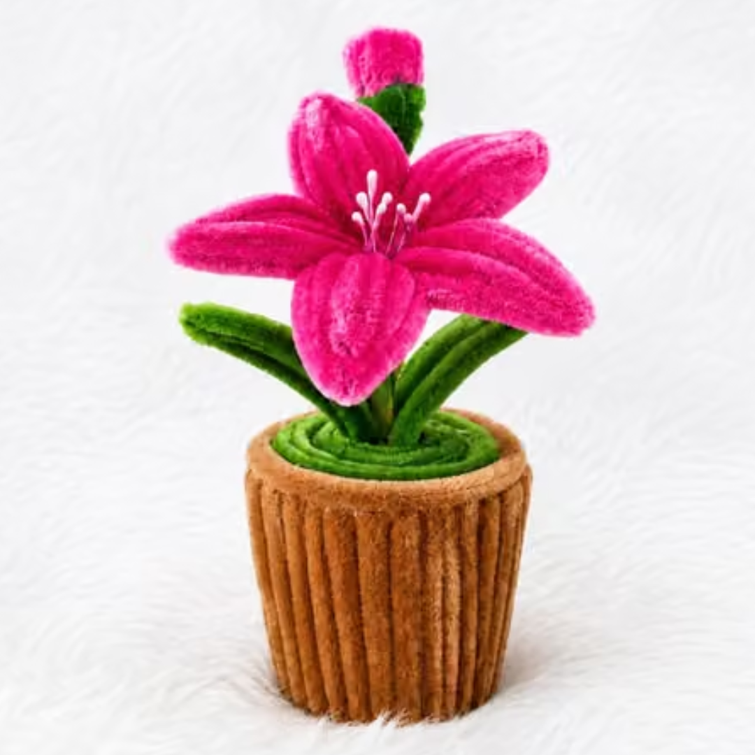 Crimson Lily Cup Plant – Handmade Floral Table Decor