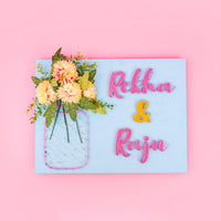 Customized Nameplate with Flower Jar, Gift for Couples