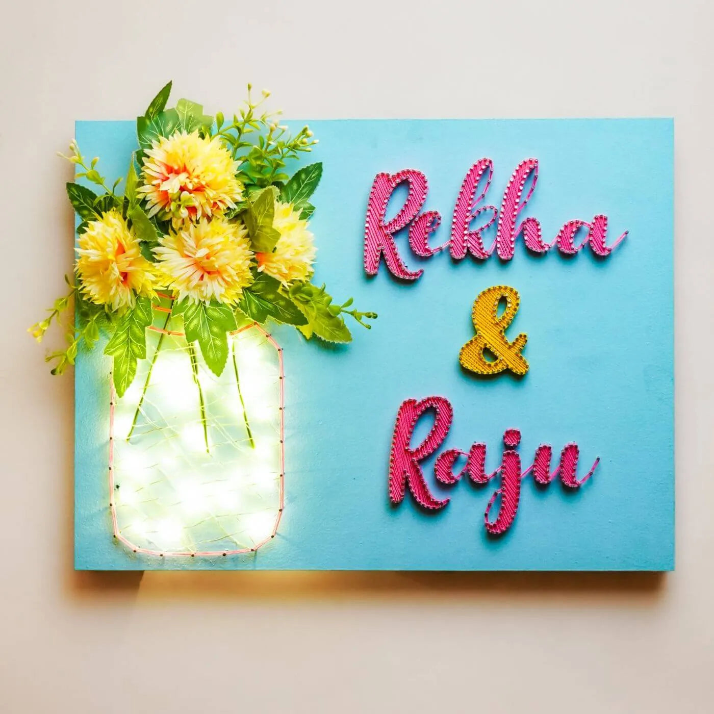 Customized Nameplate with Flower Jar, Gift for Couples