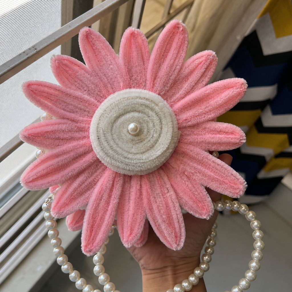 Customized Pink Daisy Pearl Sling Bag