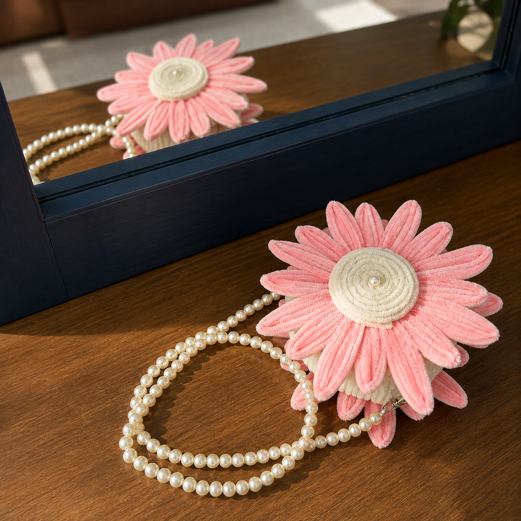 Customized Pink Daisy Pearl Sling Bag