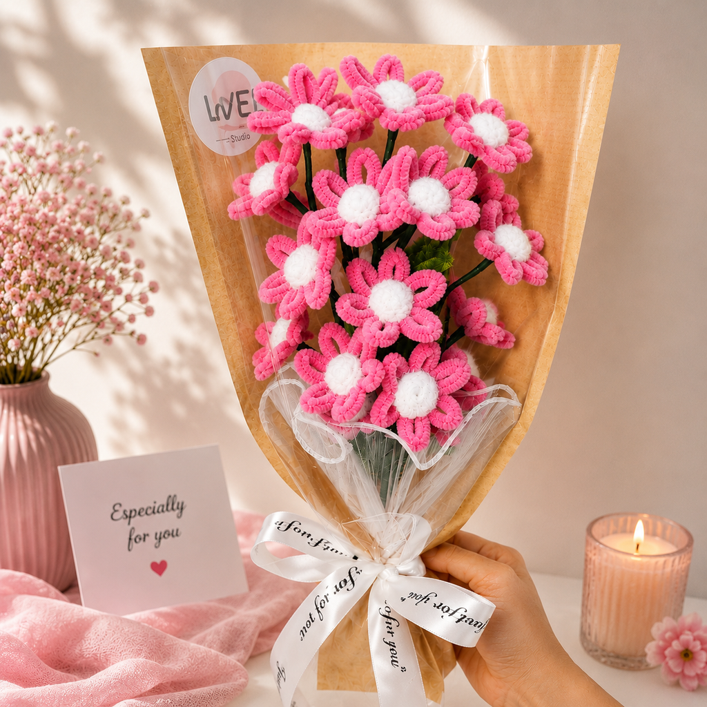 Pink Daisy Crochet Blossom Bundle
