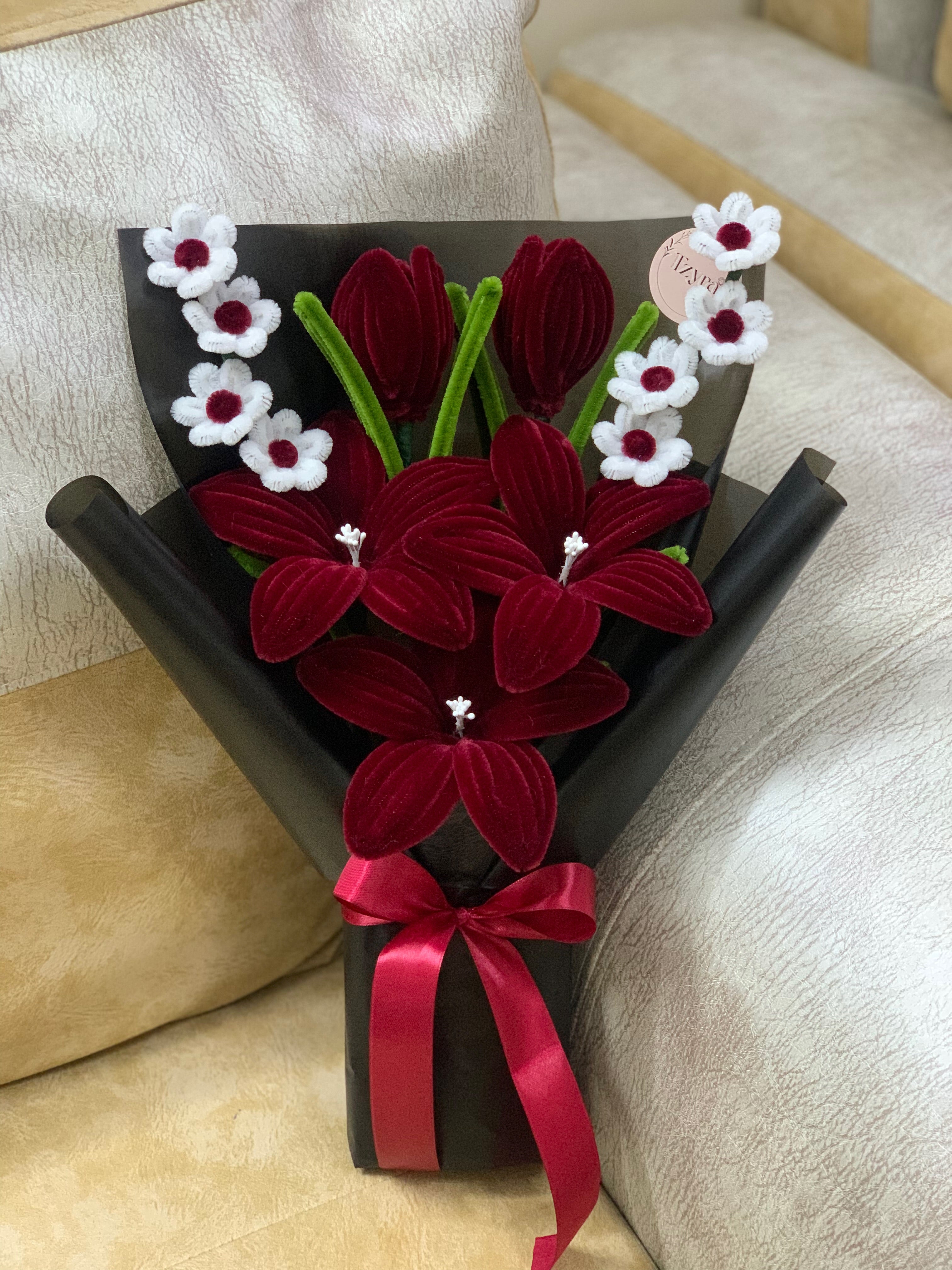 Deep Red Floral Elegance Handmade Bouquet