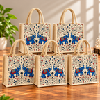 Double Elephant Printed Jute Tote Bag