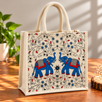 Double Elephant Printed Jute Tote Bag