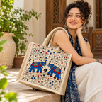 Double Elephant Printed Jute Tote Bag