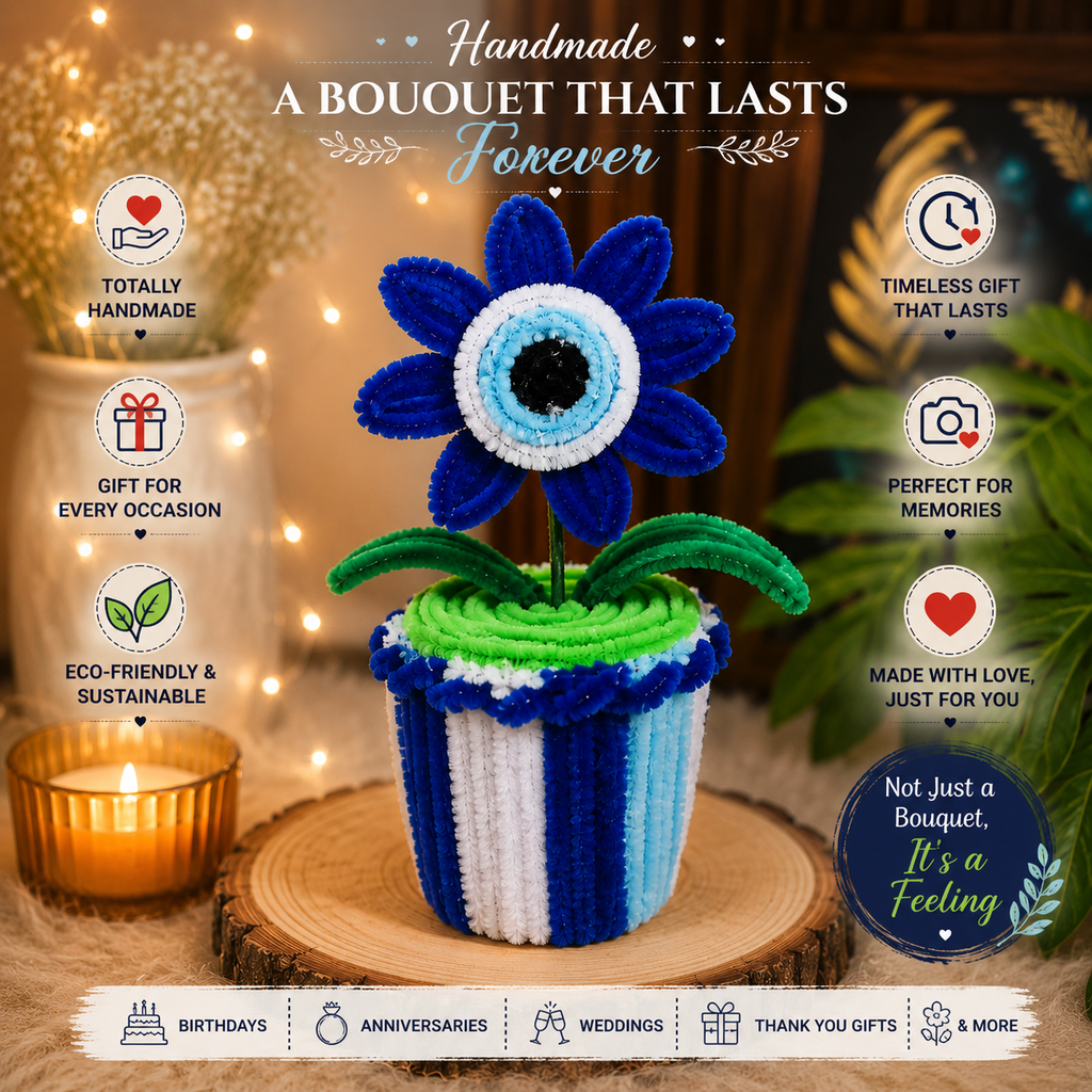 Evil Eye Handmade Flower Cup – Protective Nazar Decor