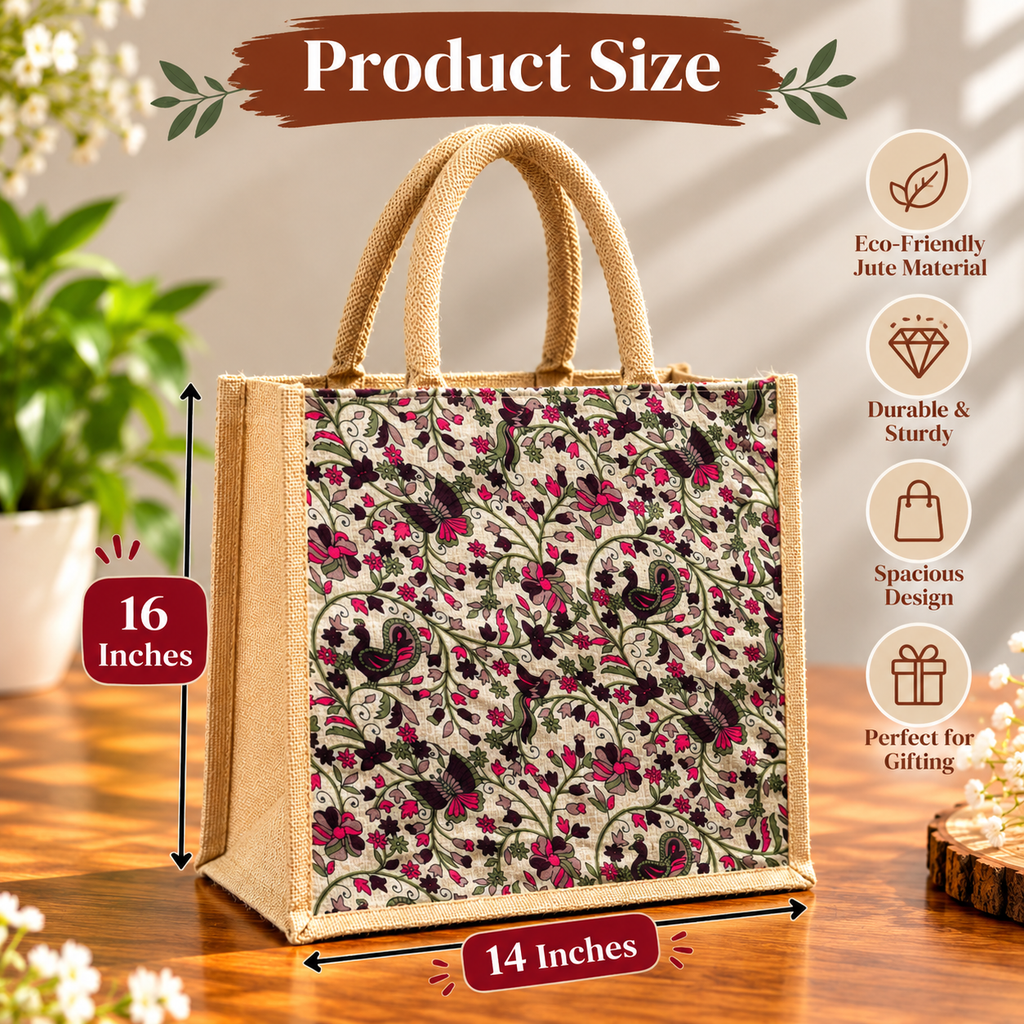 Floral Printed Jute Tote Bag for Women / Everyday Using Bag