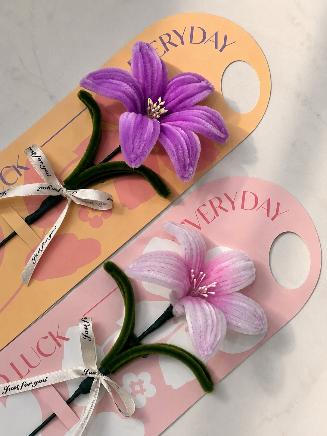 Handmade Good Luck Lily Flowers – Purple & Pink, Set of 2