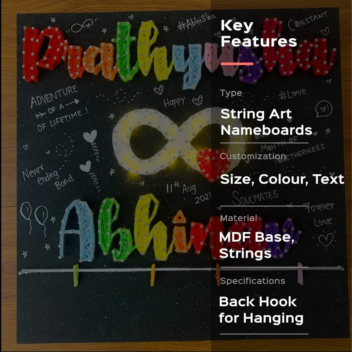 Infinity 12 String Infinity Love String Art Nameplate for Couples – BlessGifters