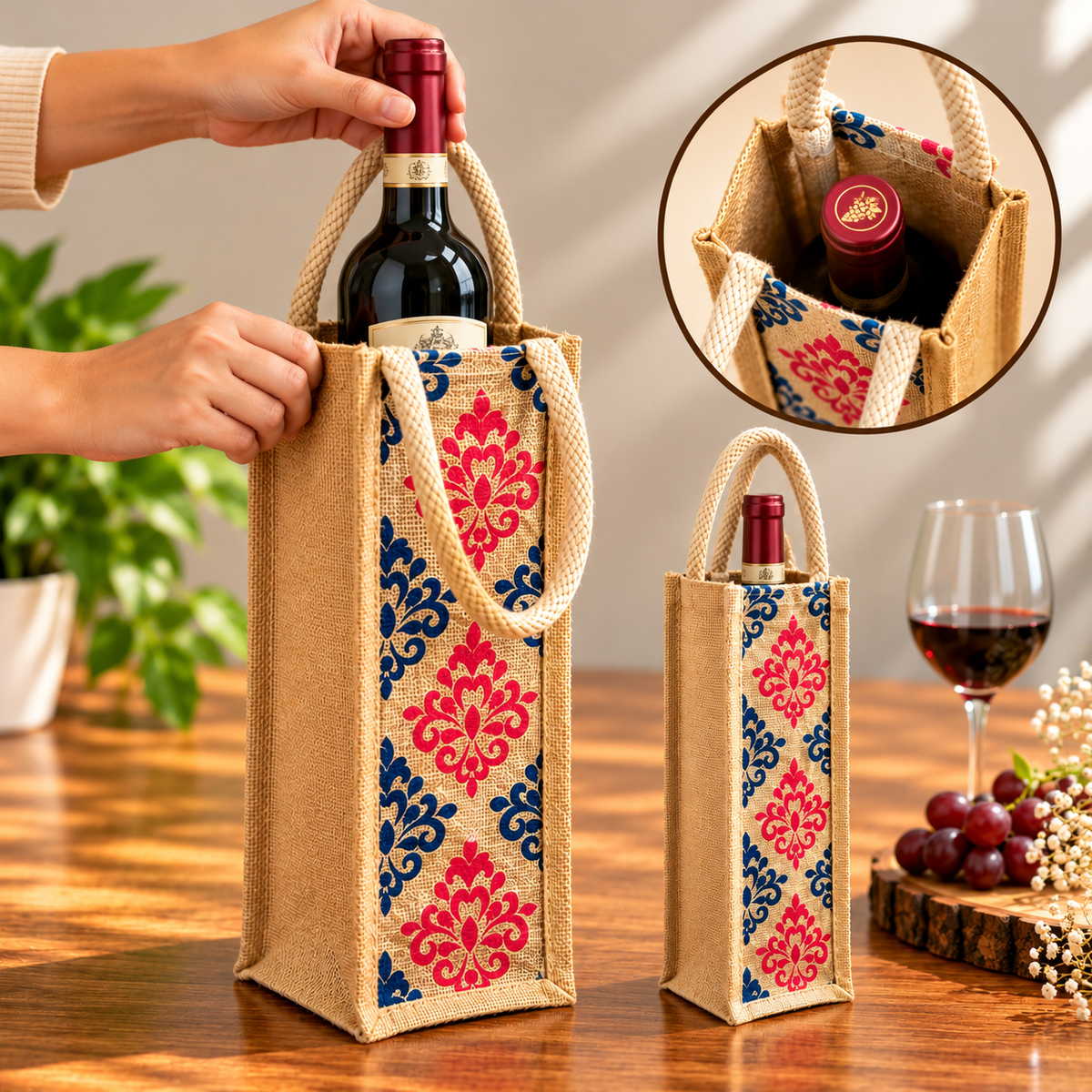 Jute Water Bottle And Wine Carry Bag , 1.5 Ltr / Set of 3