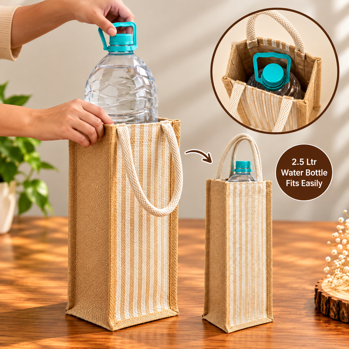 Jute Water Bottle And Wine Carry Bag, 2.5 Ltr / Set of 3
