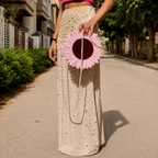 Light Pink Petal Pearl Clutch – Handmade Floral Sling Bag