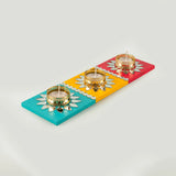 Multi Color Wooden Tealight Holder With Mirror Work