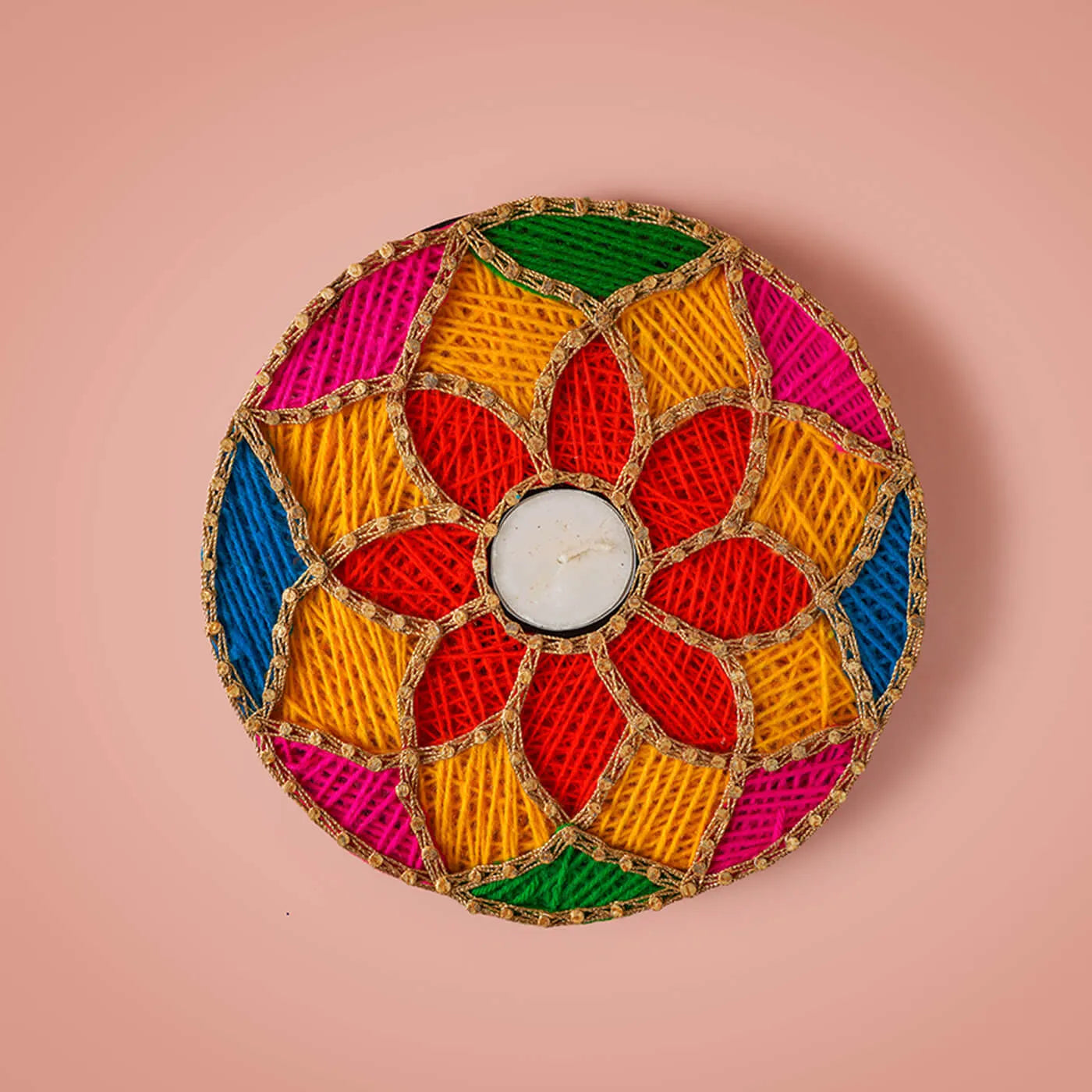Multi Colorful String Art Tealight Holder