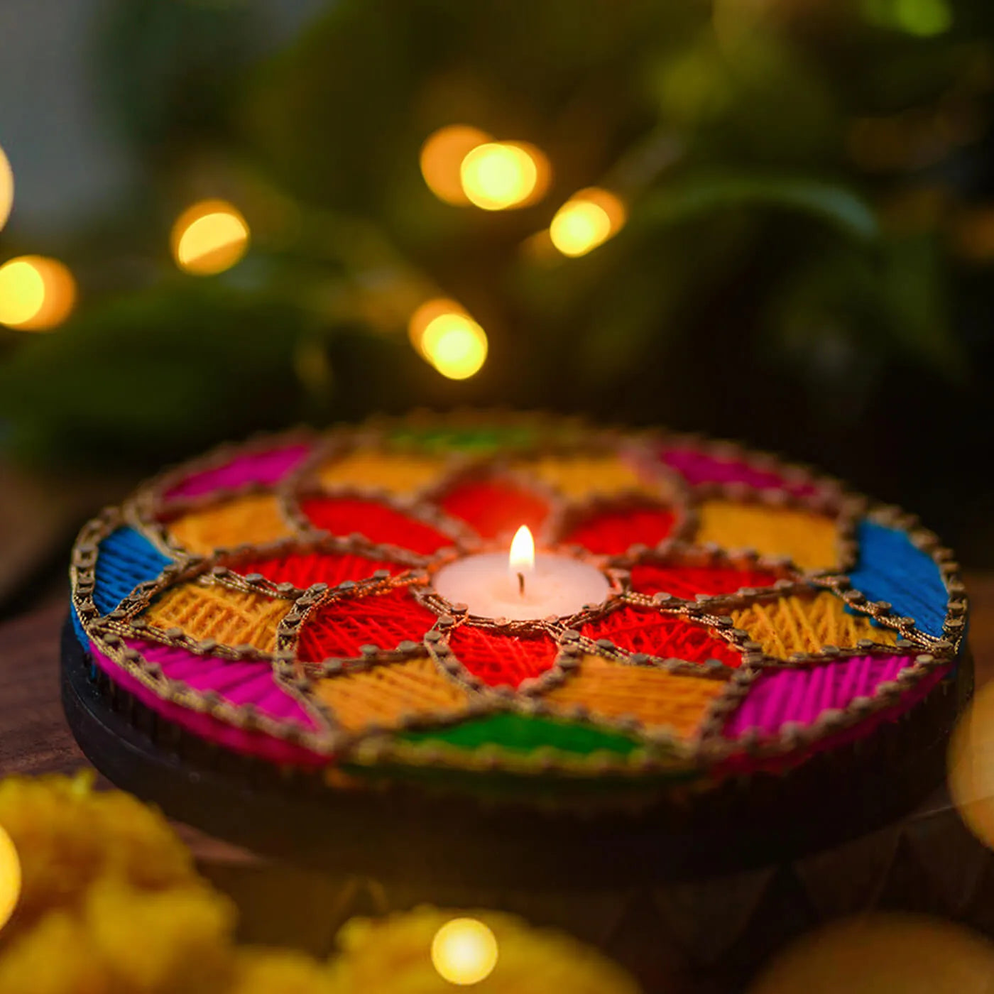 Multi Colorful String Art Tealight Holder