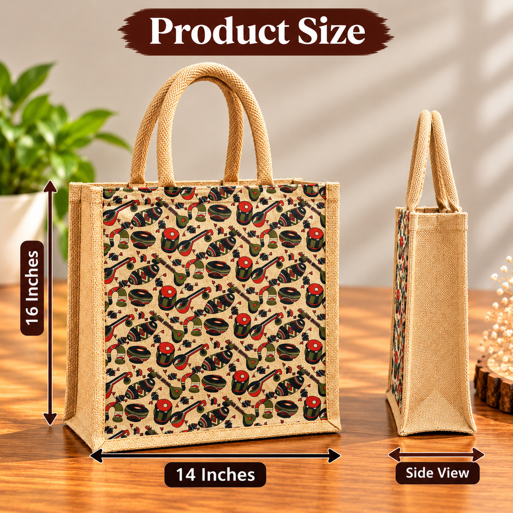 Musical Instrument Print Jute Tote Bag