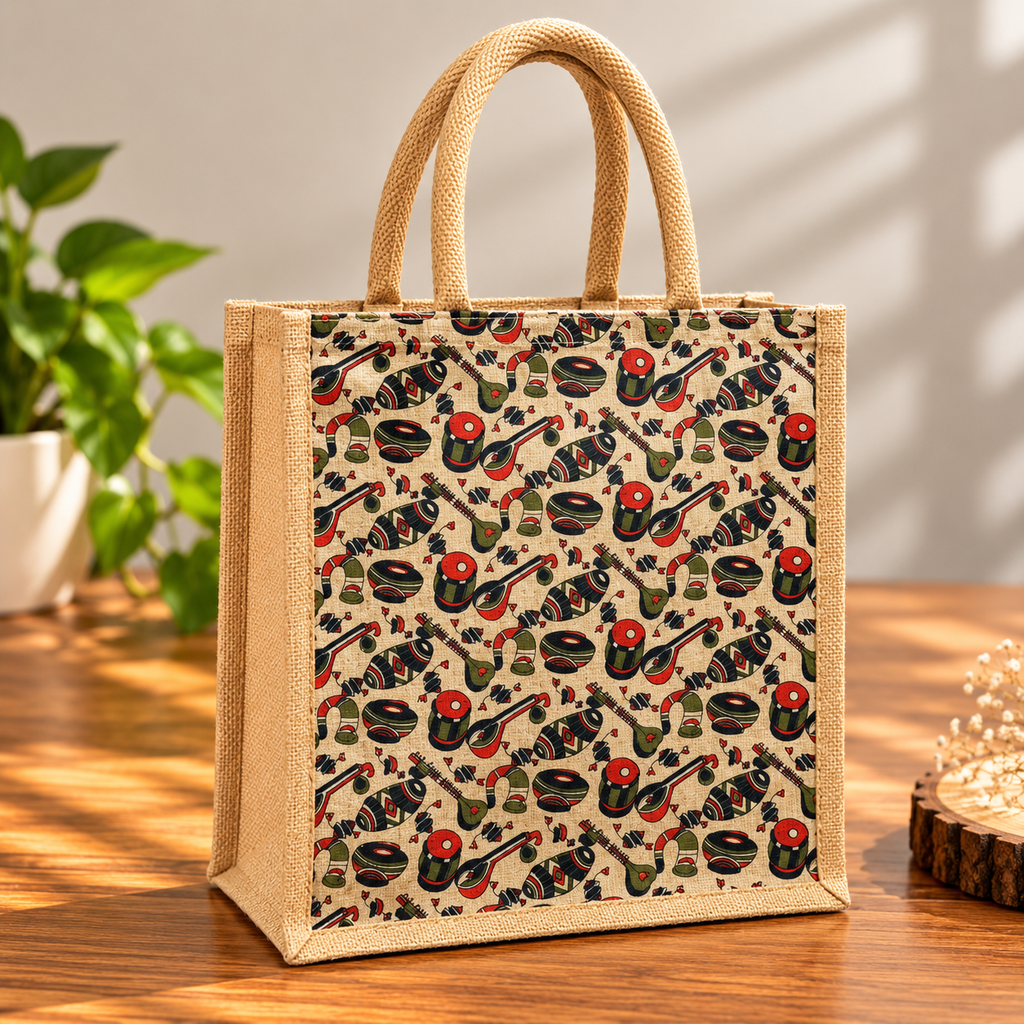 Musical Instrument Print Jute Tote Bag