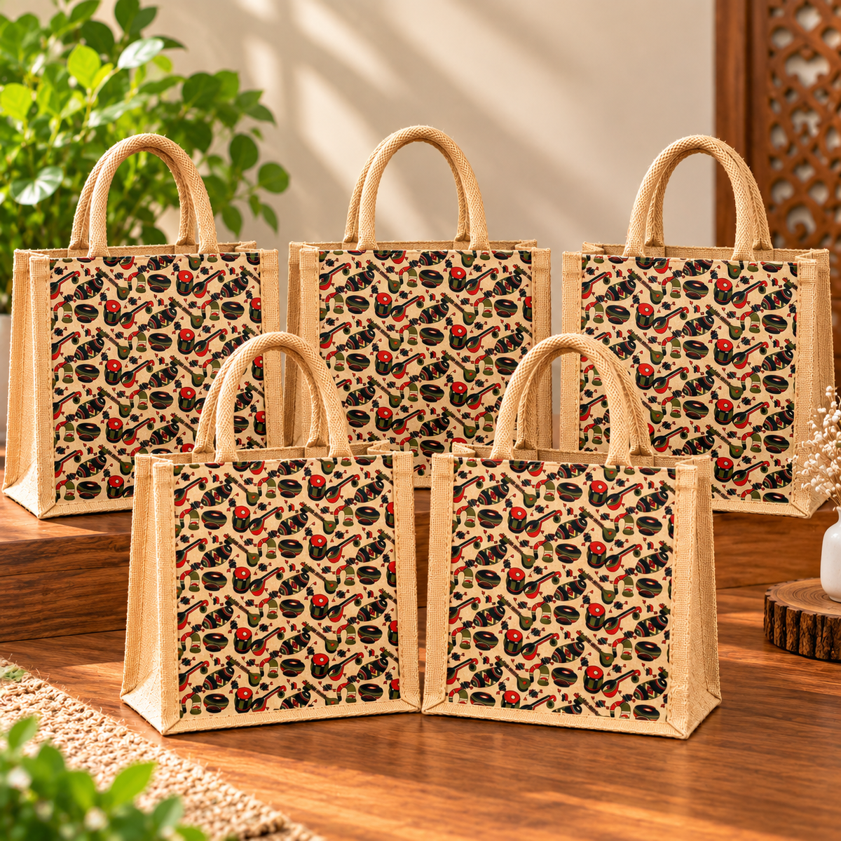Musical Instrument Print Jute Tote Bag