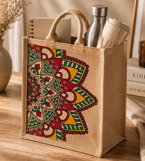 Natural Rangoli Printed Jute Bag