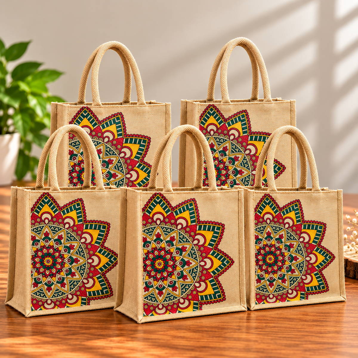 Natural Rangoli Printed Jute Bag