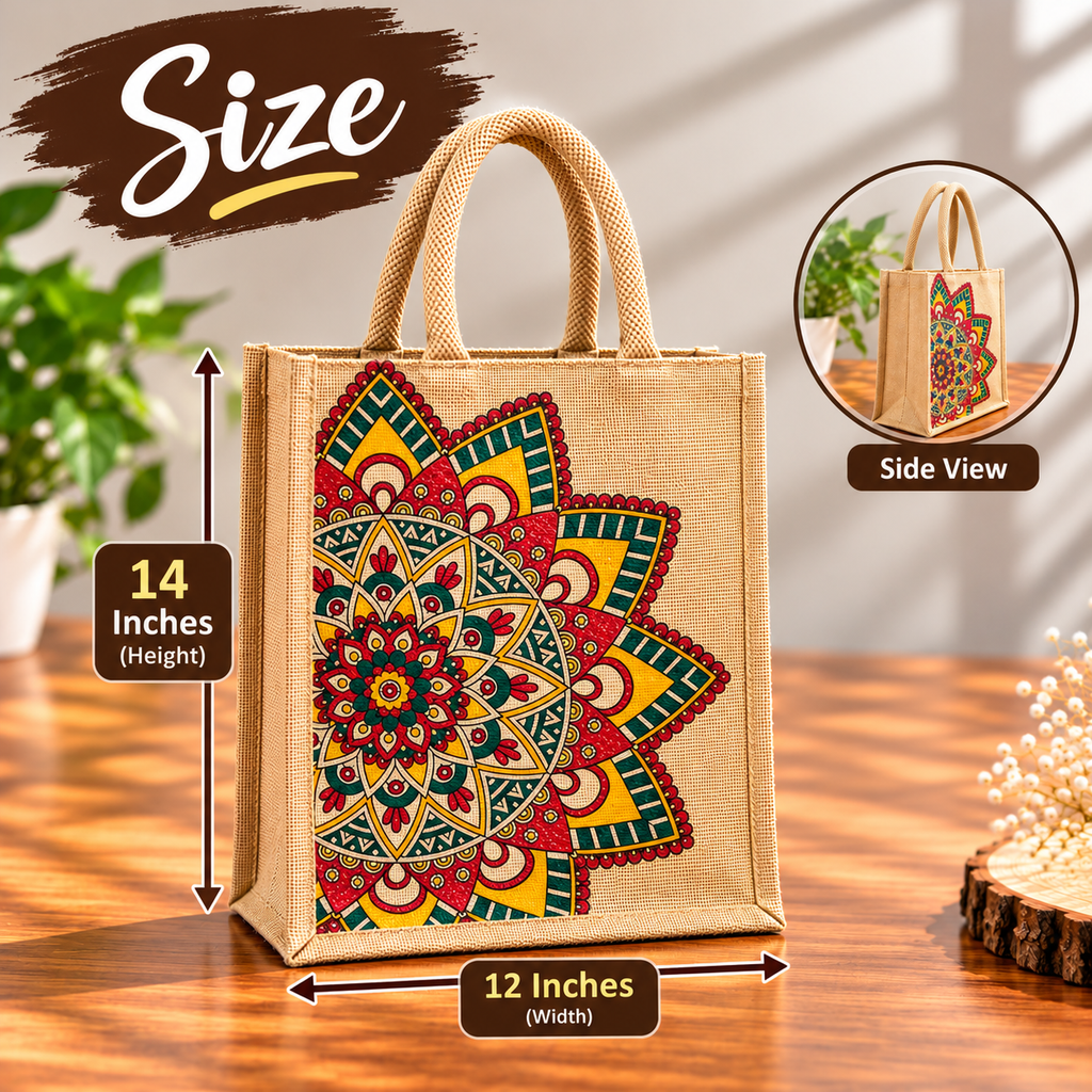 Natural Rangoli Printed Jute Bag