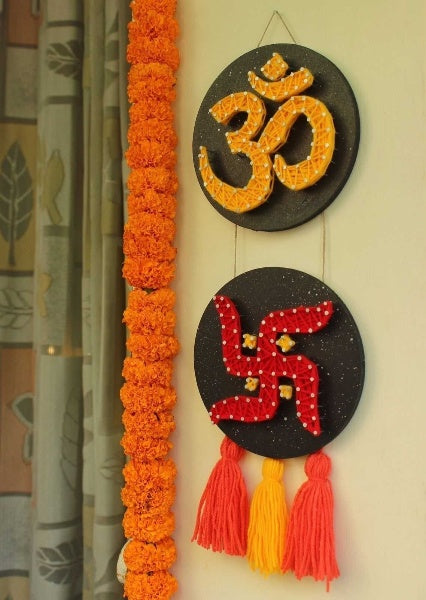 OM Symbol and Swastik String Art for Diwali Decoration